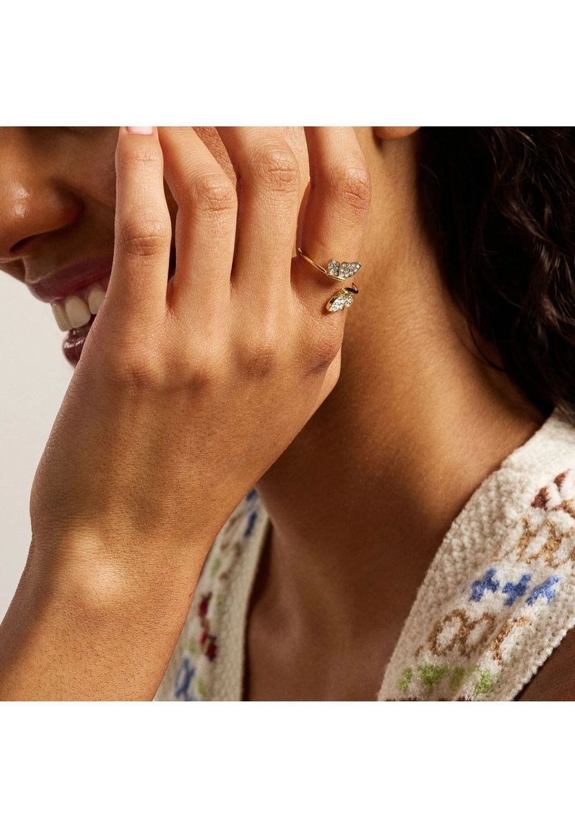 Kristall Schmetterling Goldfarbener Edelstahlring