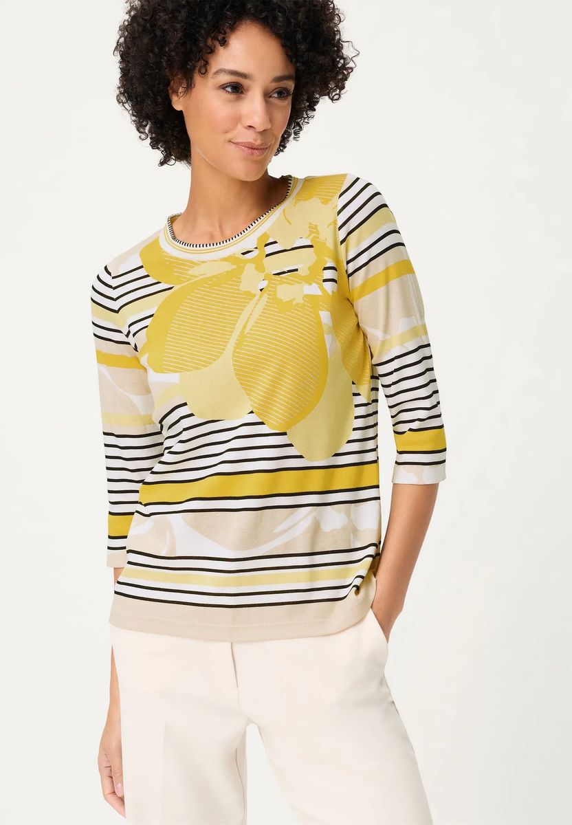 Gestreiftes T-Shirt mit Blumendruck