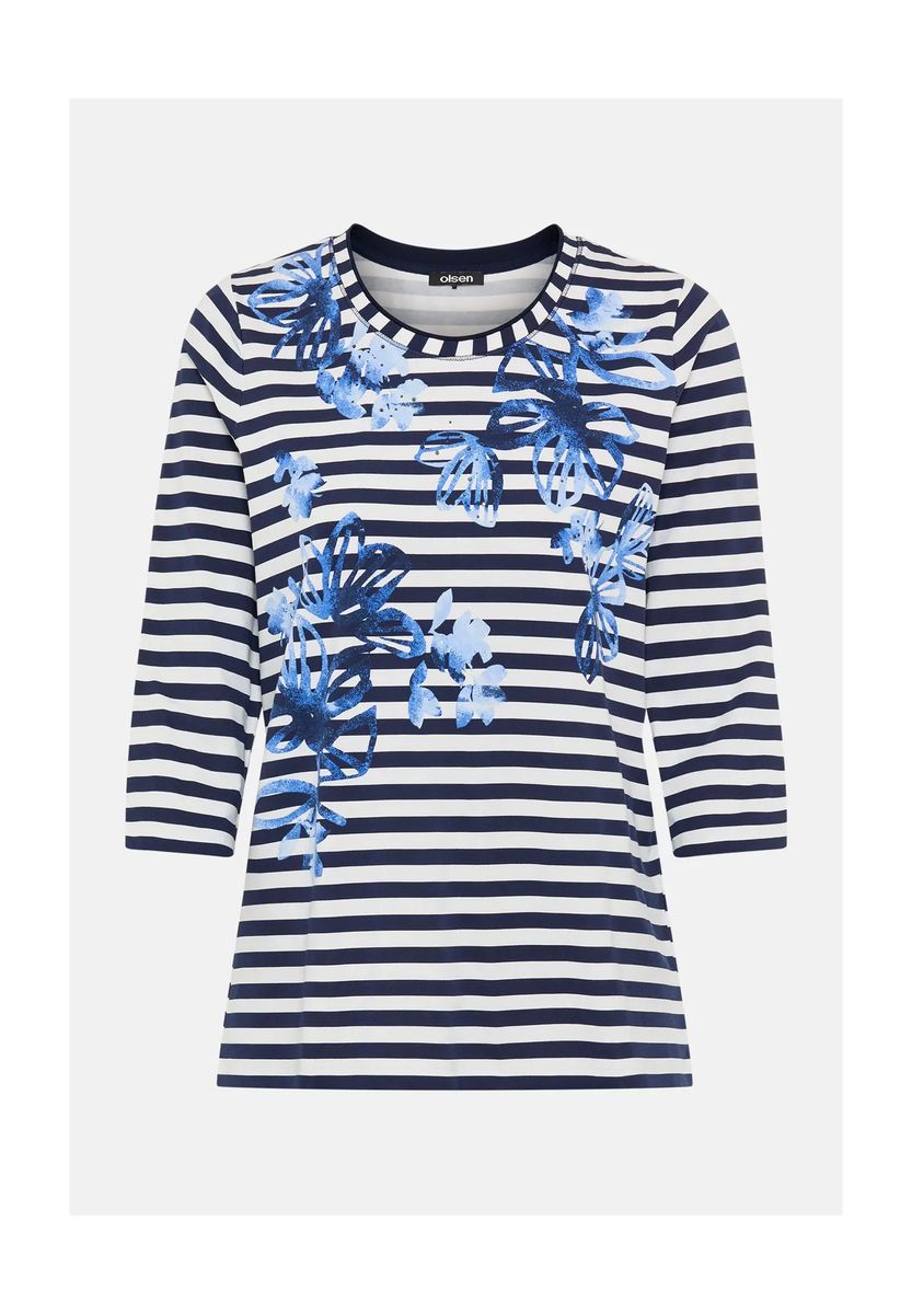 Floral gestreiftes 3/4-Arm-Shirt