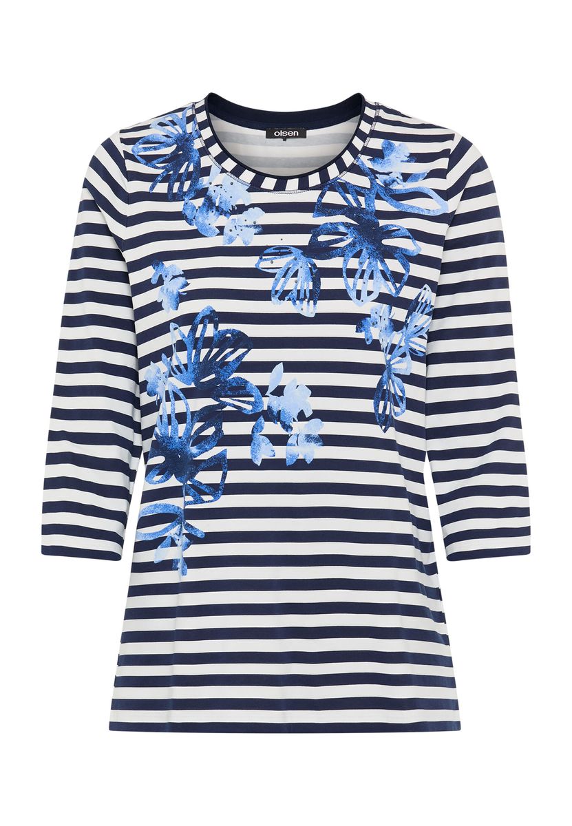 Floral gestreiftes 3/4-Arm-Shirt