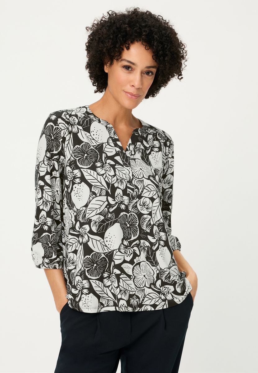 Tunika-Bluse mit botanischem Print