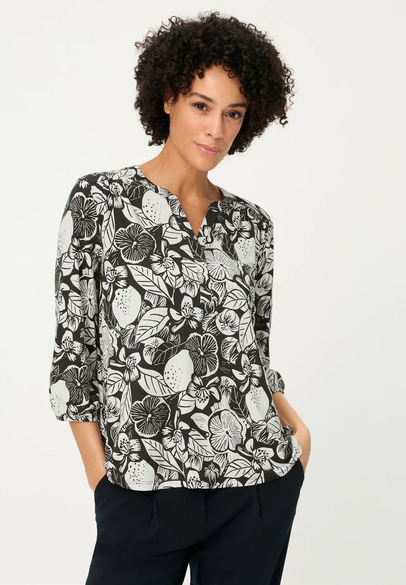 Tunika-Bluse mit botanischem Print
