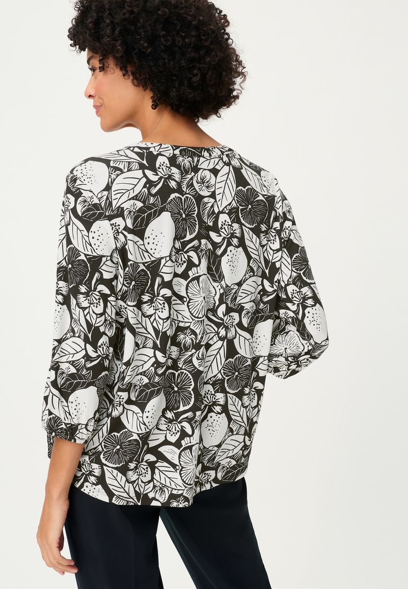 Tunika-Bluse mit botanischem Print
