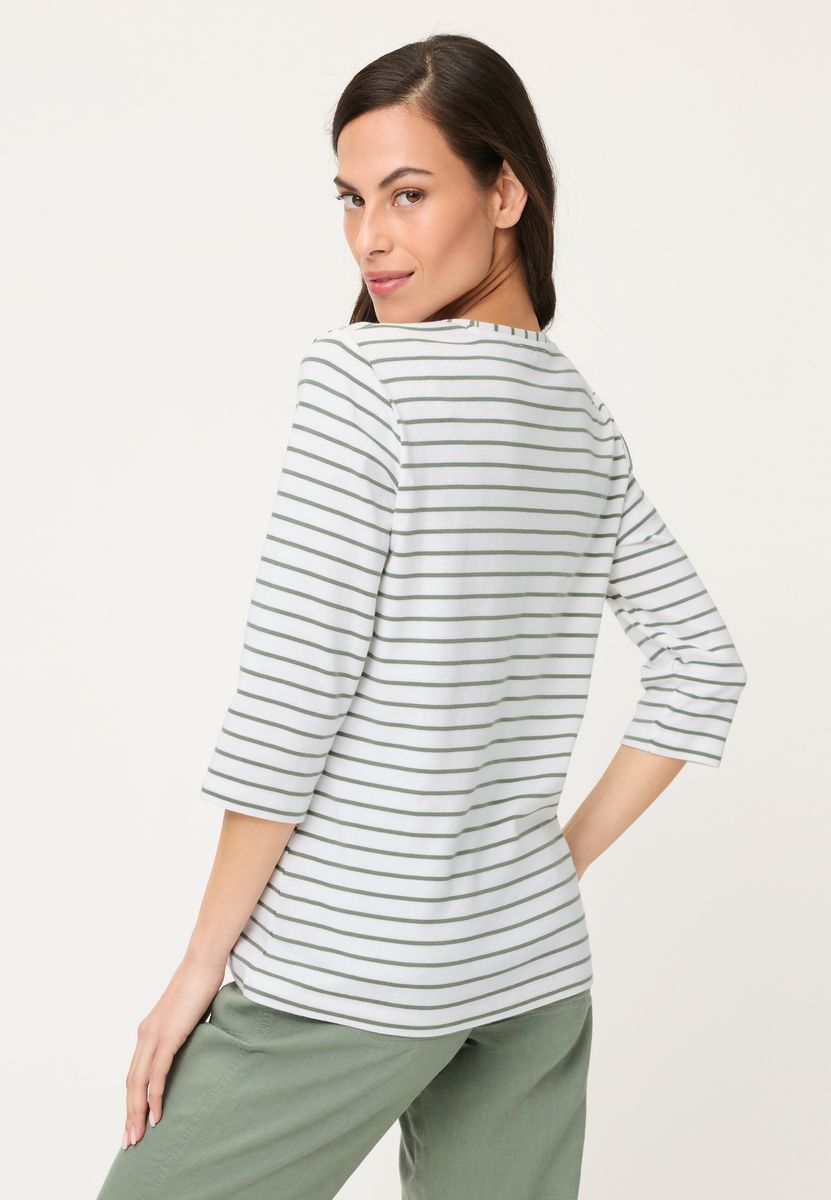 Gestreiftes Baumwollshirt mit Dreiviertelarm