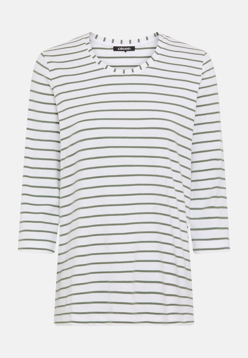 Gestreiftes Baumwollshirt mit Dreiviertelarm