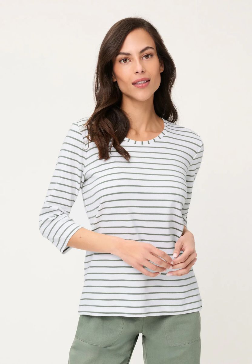 Gestreiftes Baumwollshirt mit Dreiviertelarm