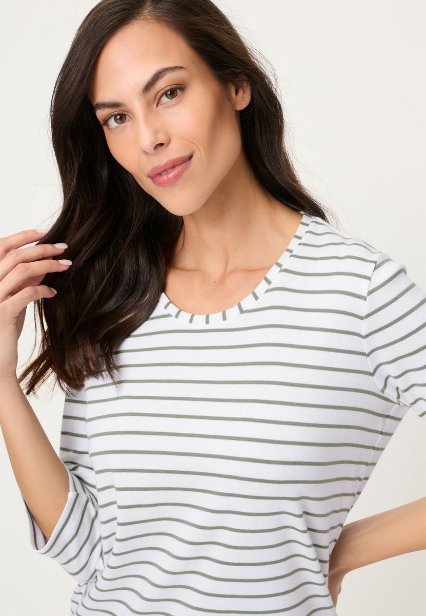 Gestreiftes Baumwollshirt mit Dreiviertelarm