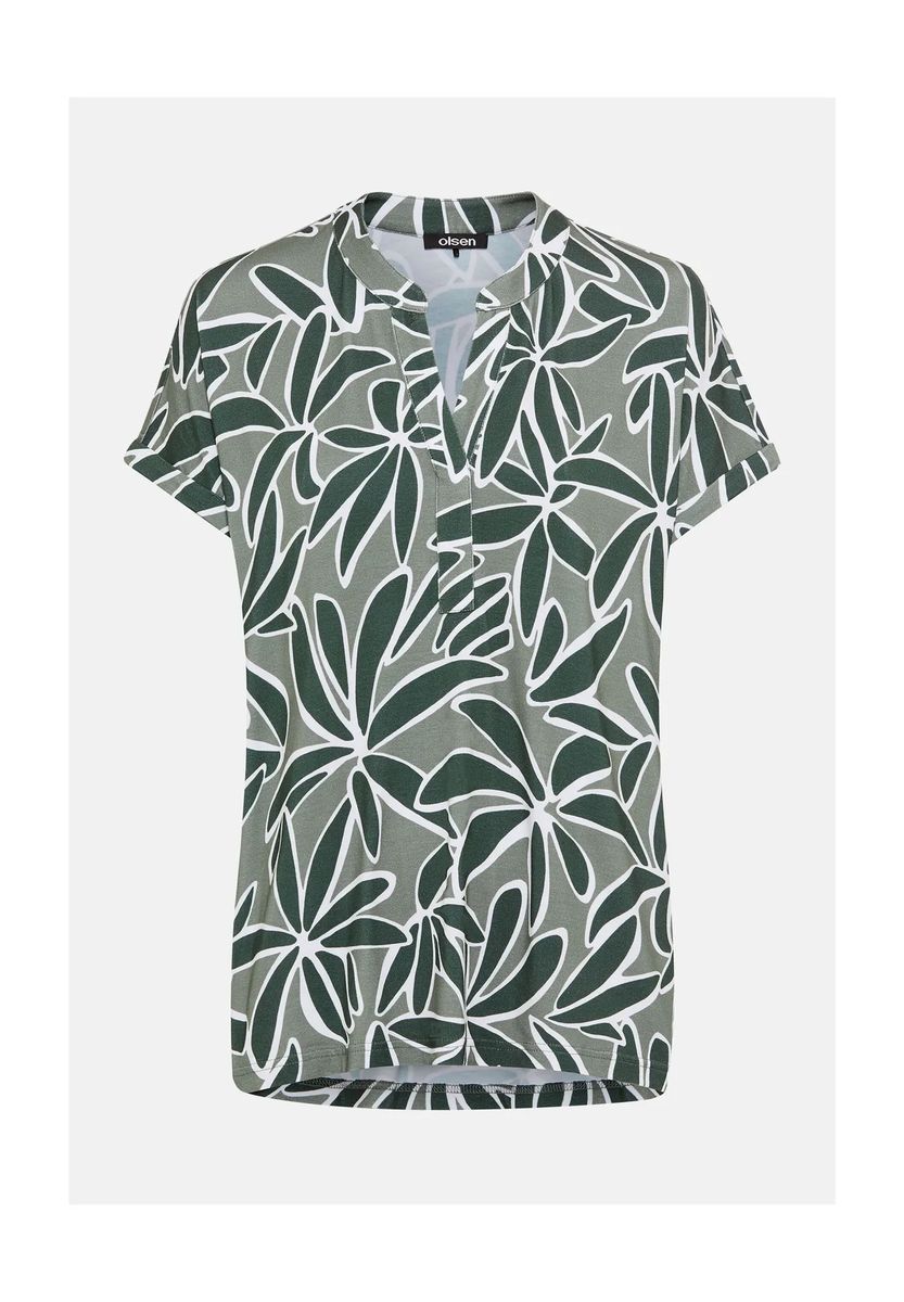 Tunikashirt mit Kimonoärmeln und Blättermuster