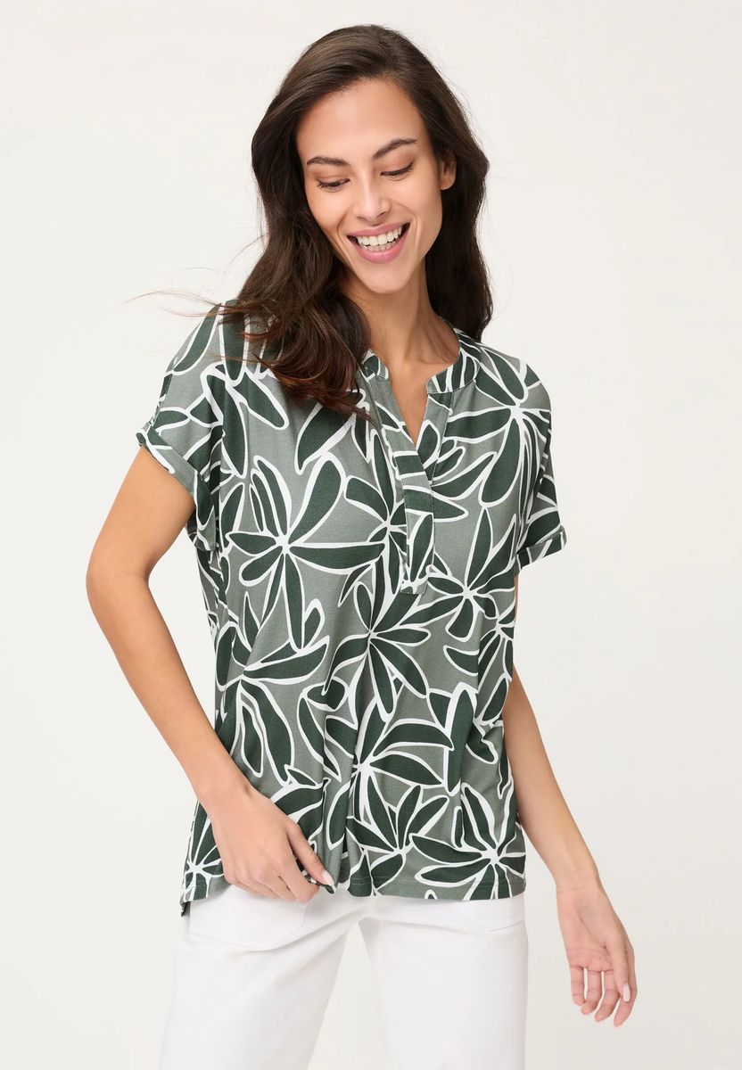 Tunikashirt mit Kimonoärmeln und Blättermuster