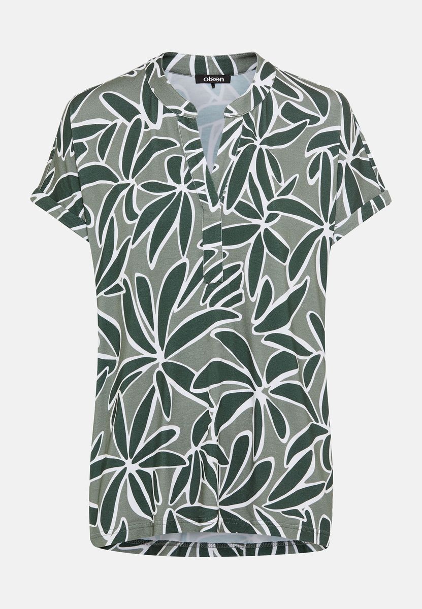 Tunikashirt mit Kimonoärmeln und Blättermuster