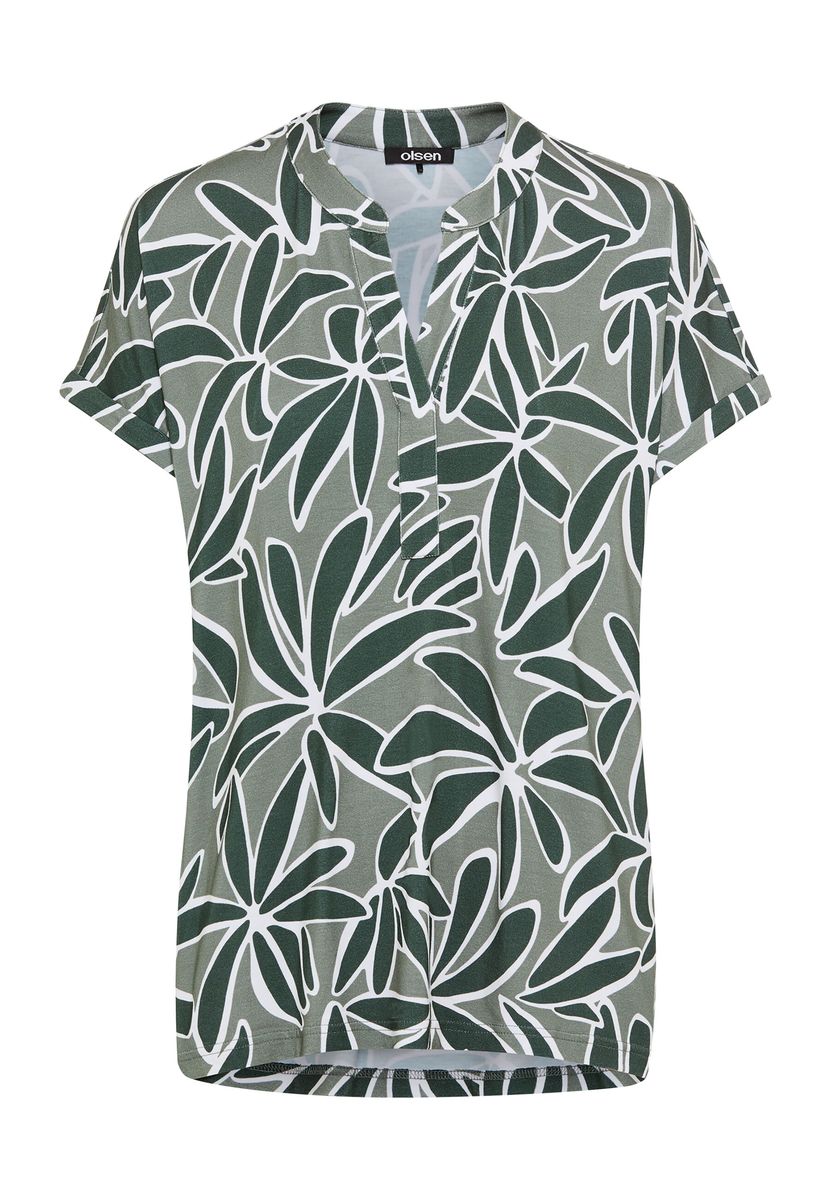 Tunikashirt mit Kimonoärmeln und Blättermuster