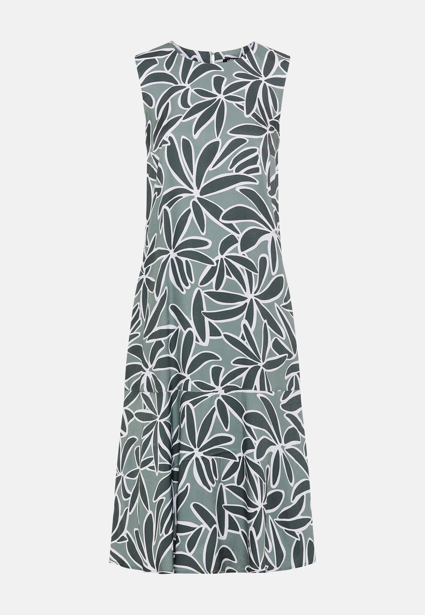Ärmelloses Midikleid mit Blätterprint