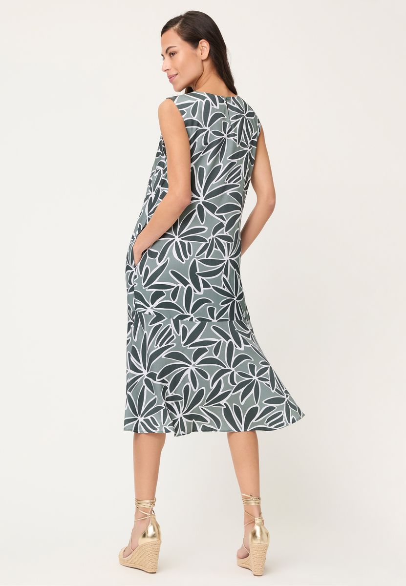 Ärmelloses Midikleid mit Blätterprint