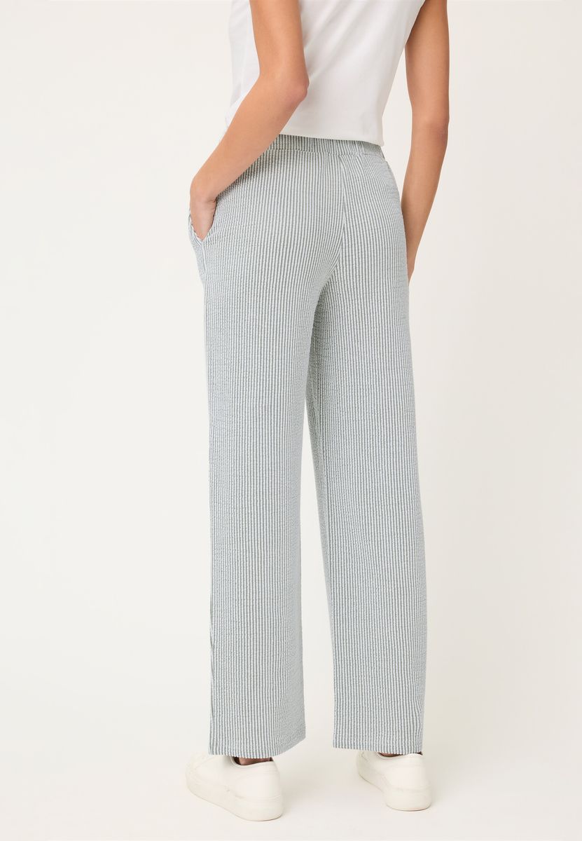 Gestreifte Weitbein-Hose mit Gummibund