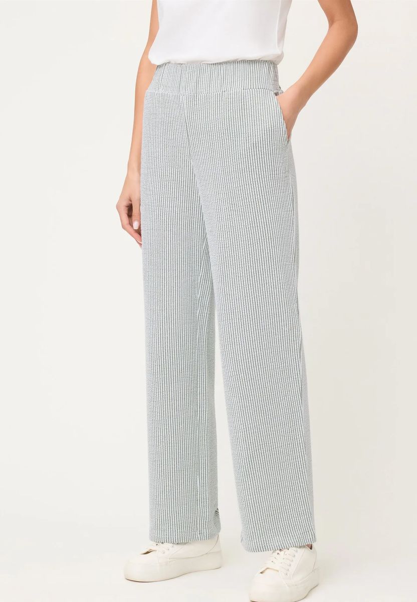 Gestreifte Weitbein-Hose mit Gummibund