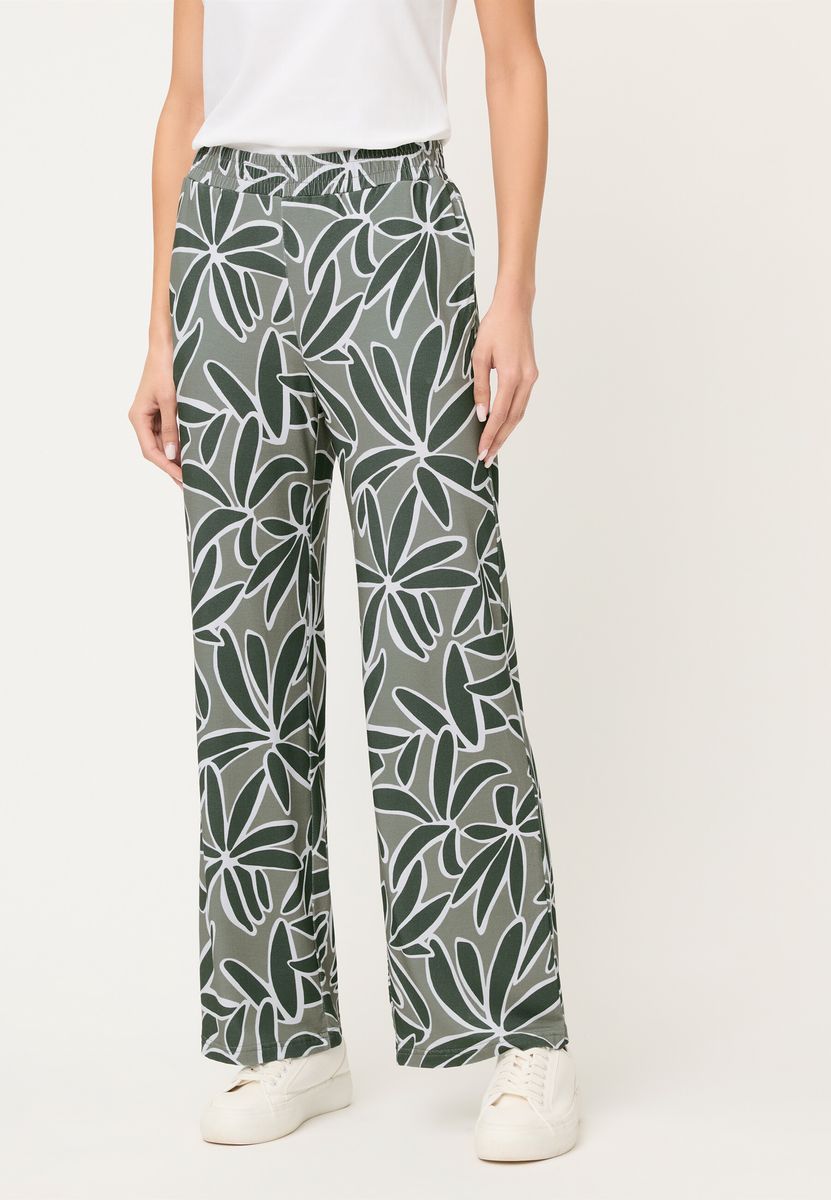 Weite Hose mit Blattmuster