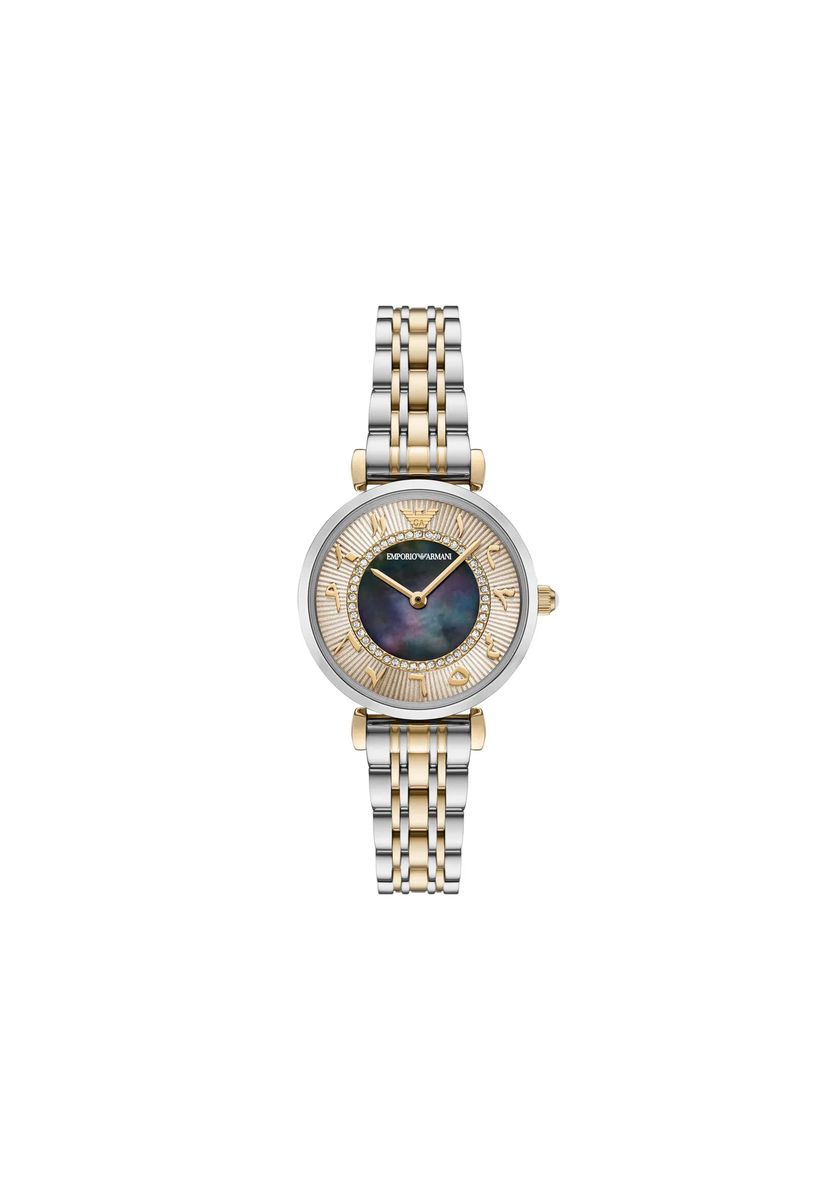 Elegante Bicolor-Uhr mit geriffeltem Zifferblatt