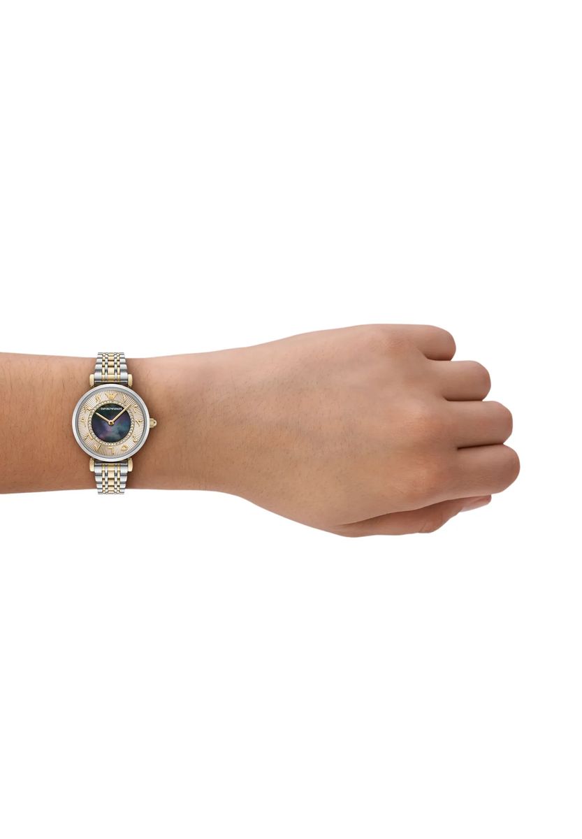 Elegante Bicolor-Uhr mit geriffeltem Zifferblatt