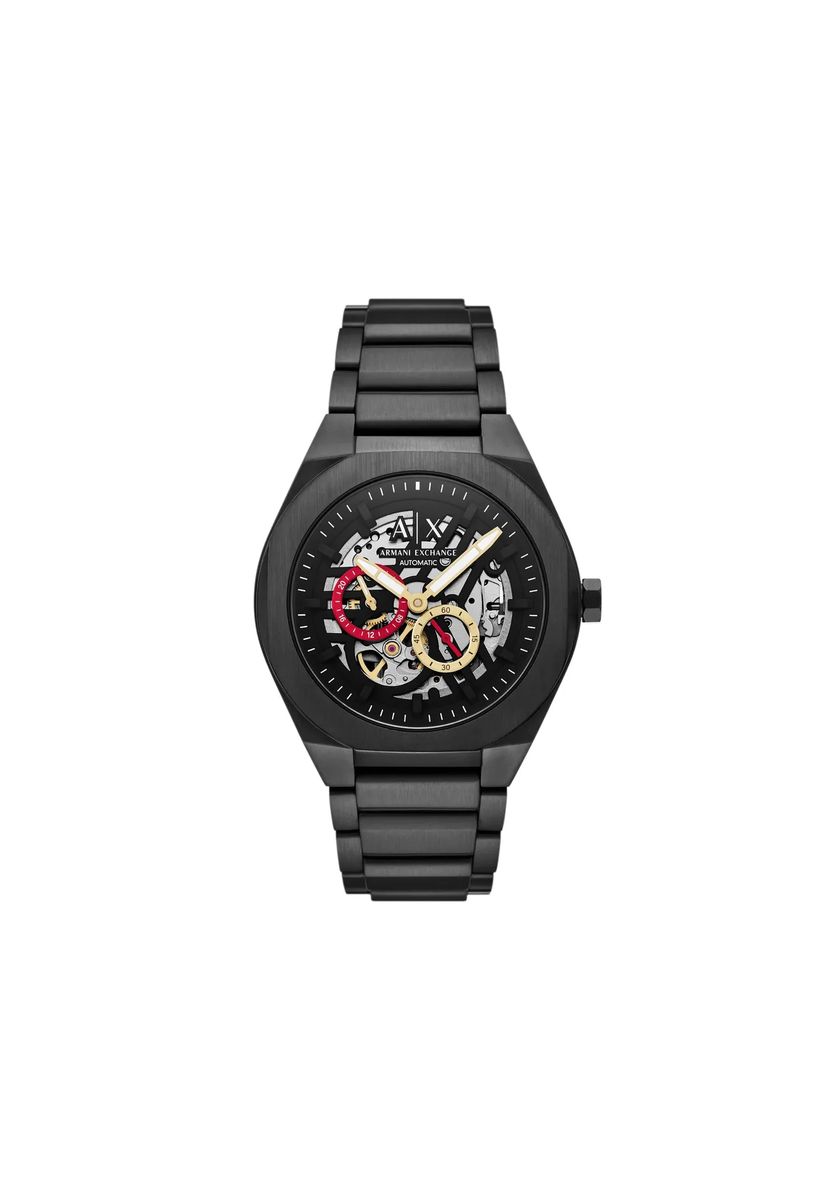 Automatikuhr mit Gliederarmband und Skelett-Zifferblatt