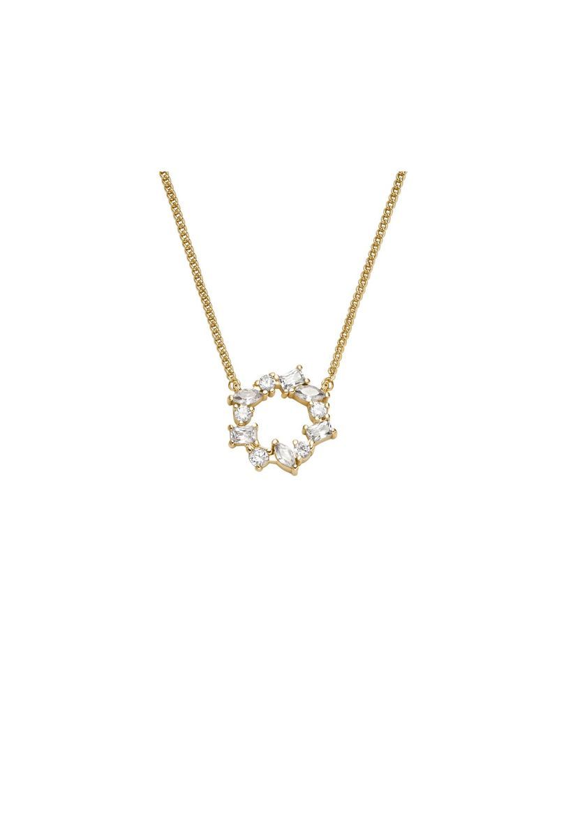 Elegante goldfarbene Halskette mit Kristallkreis-Anhänger