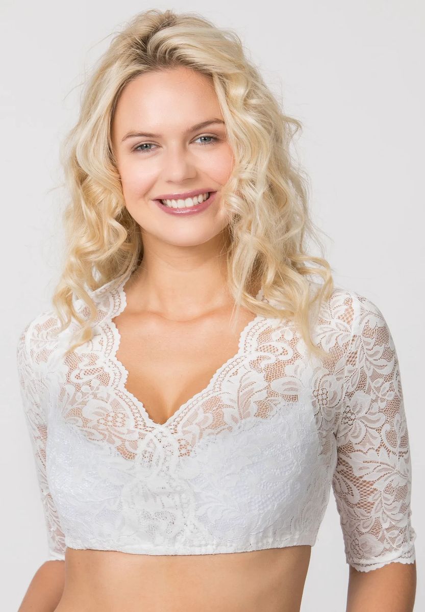Spitzen-Dirndlbluse mit V-Ausschnitt