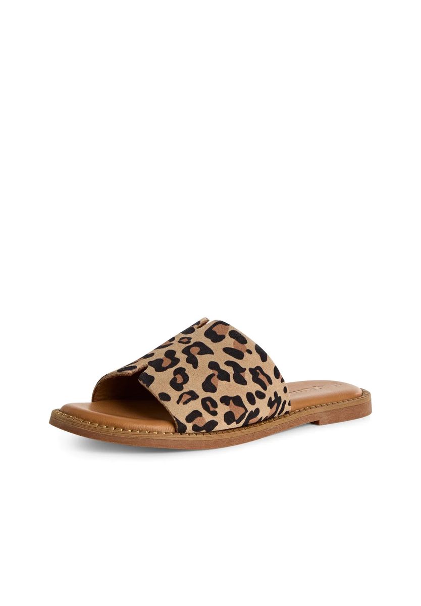 Leder-Pantoletten mit Leopardenmuster