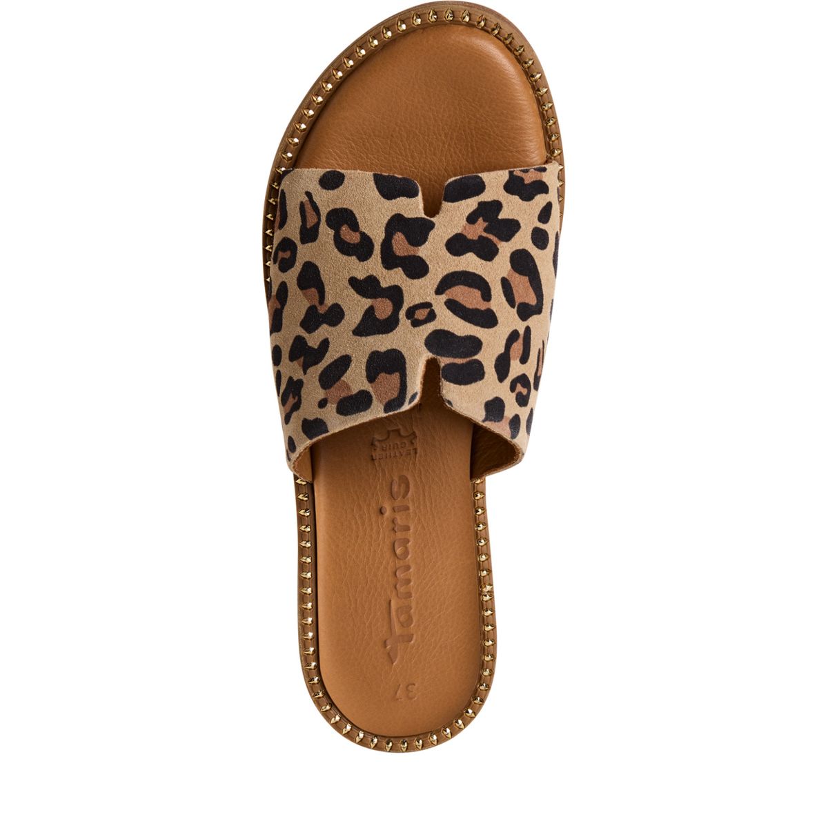 Leder-Pantoletten mit Leopardenmuster
