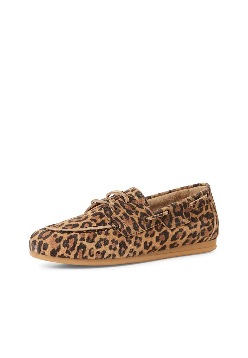 Leder-Bootsschuhe mit Leopardenmuster