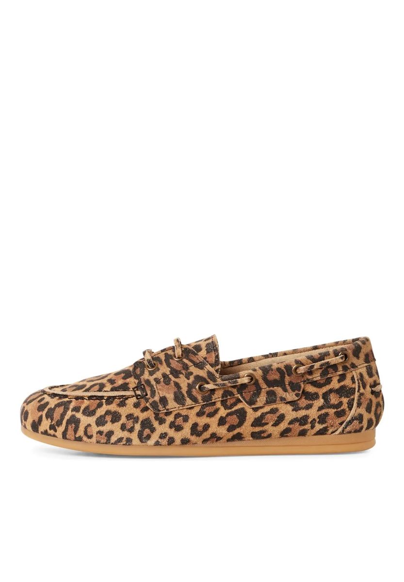 Leder-Bootsschuhe mit Leopardenmuster