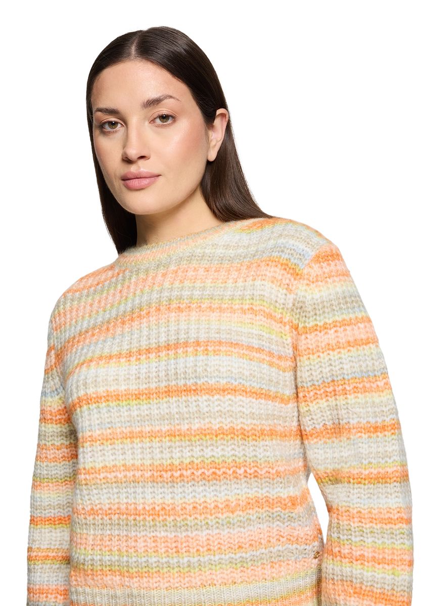 Strukturierter Streifen-Strickpullover mit Rundhalsausschnitt
