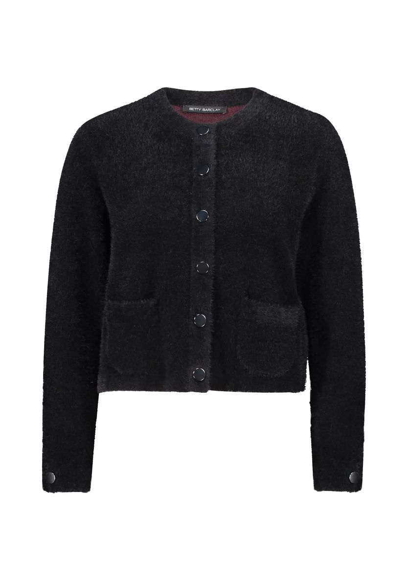 Flauschiger Rundhals-Cardigan mit Knöpfen