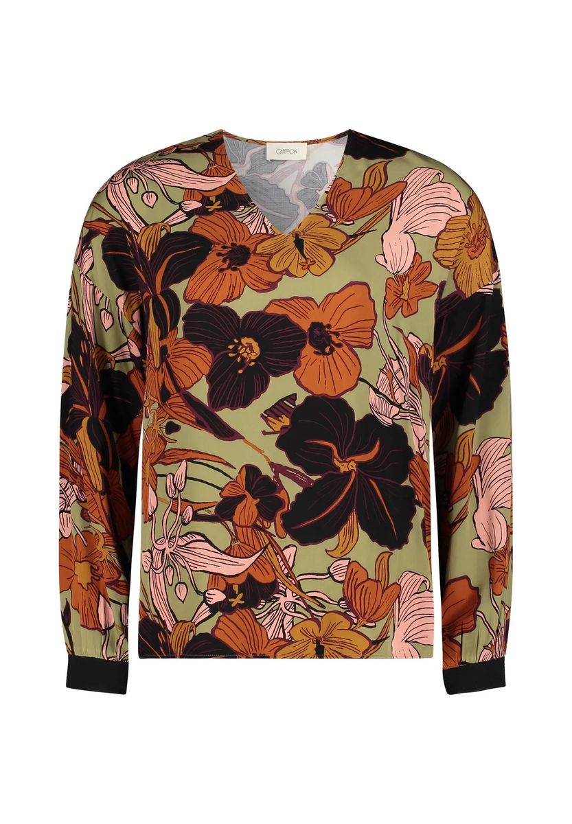 Oversized-Bluse mit Blumenmuster und Rippbündchen