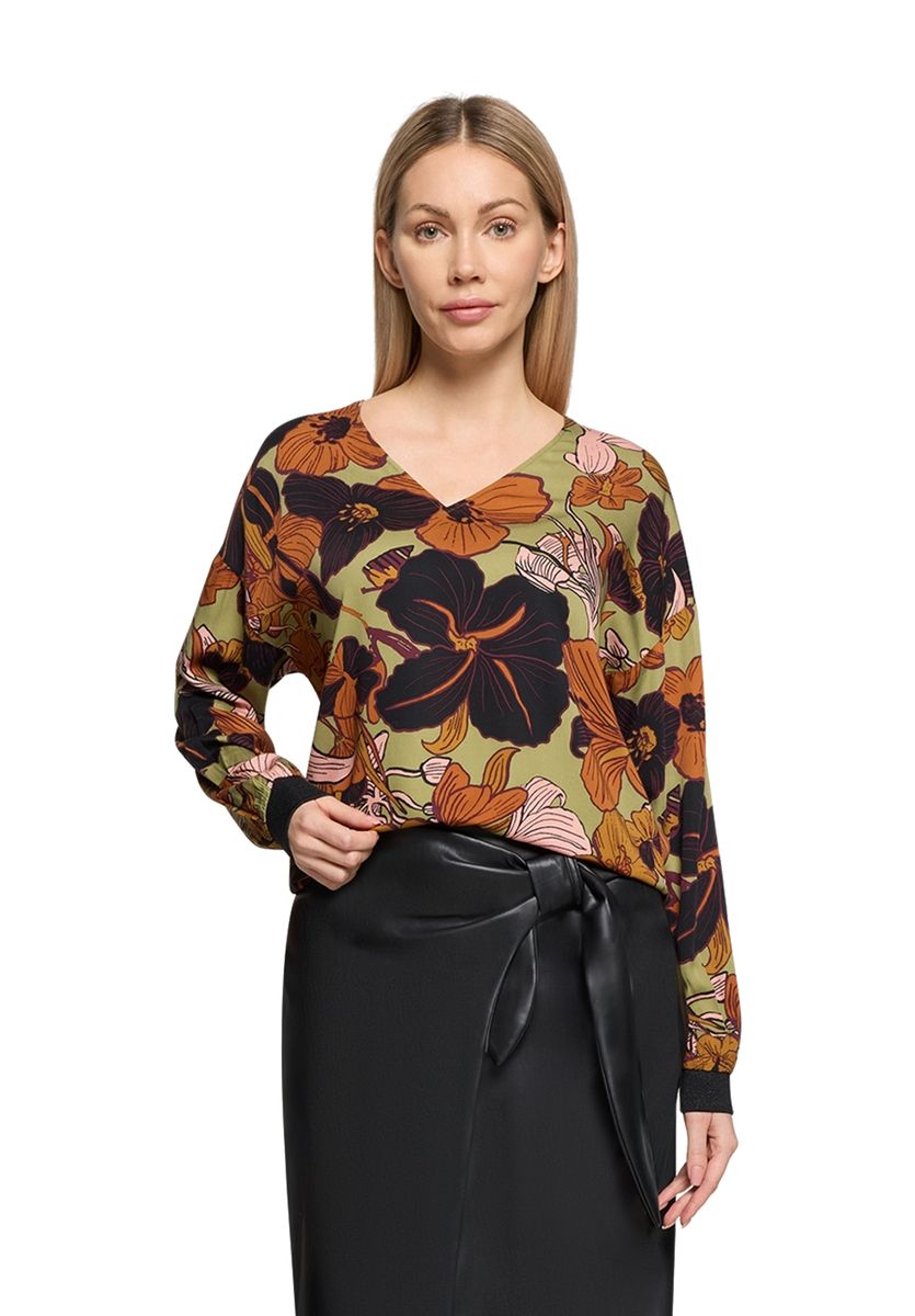 Oversized-Bluse mit Blumenmuster und Rippbündchen