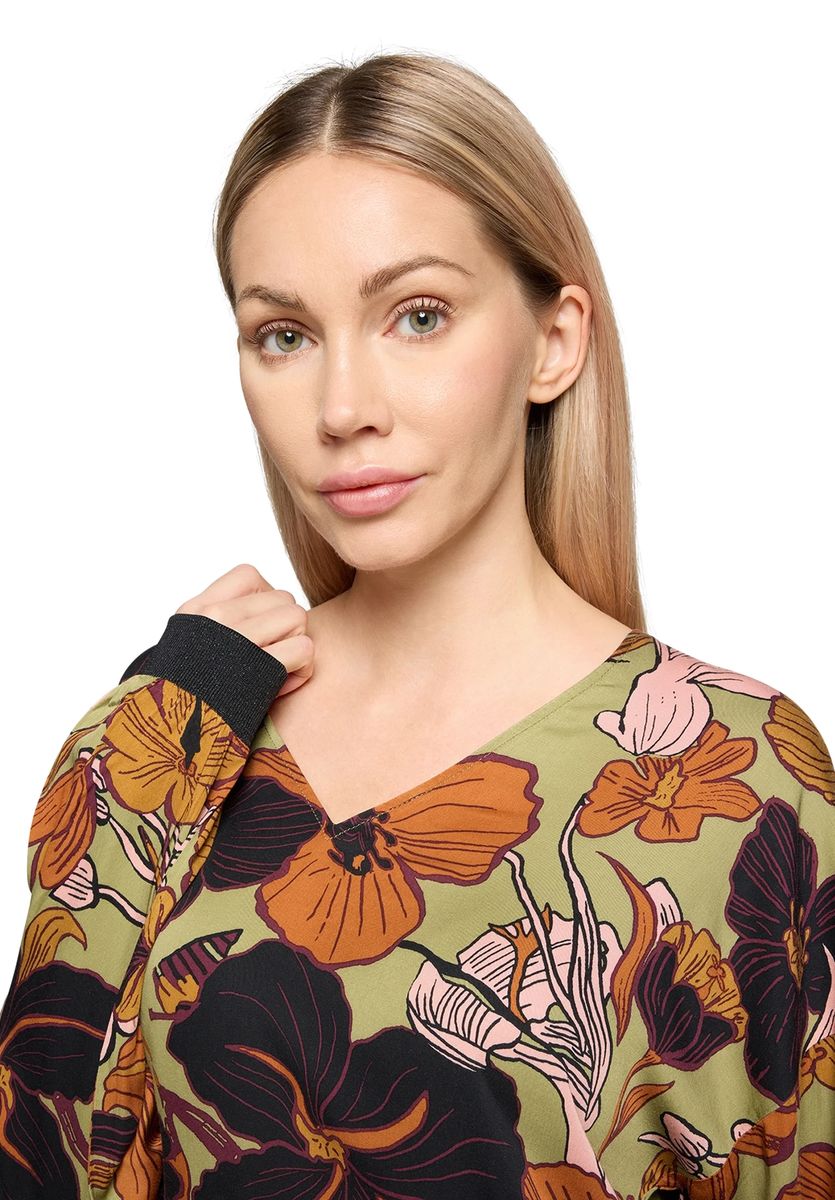 Oversized-Bluse mit Blumenmuster und Rippbündchen