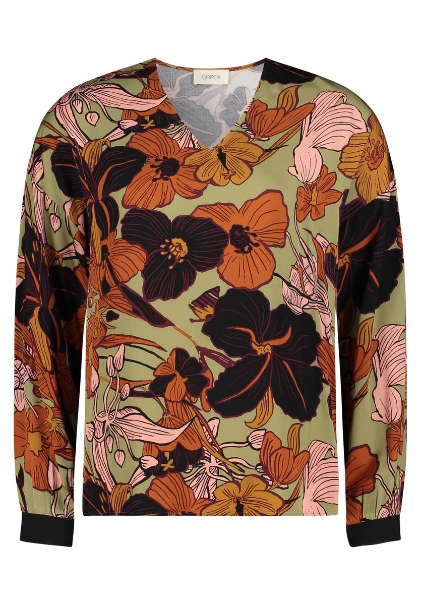 Oversized-Bluse mit Blumenmuster und Rippbündchen