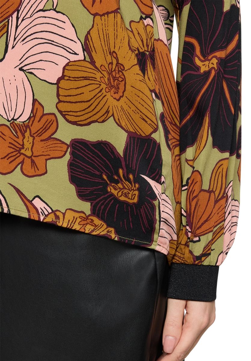 Oversized-Bluse mit Blumenmuster und Rippbündchen