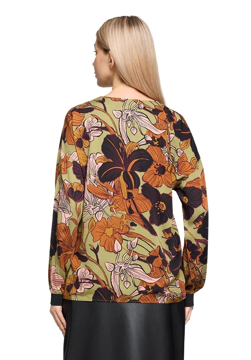 Oversized-Bluse mit Blumenmuster und Rippbündchen