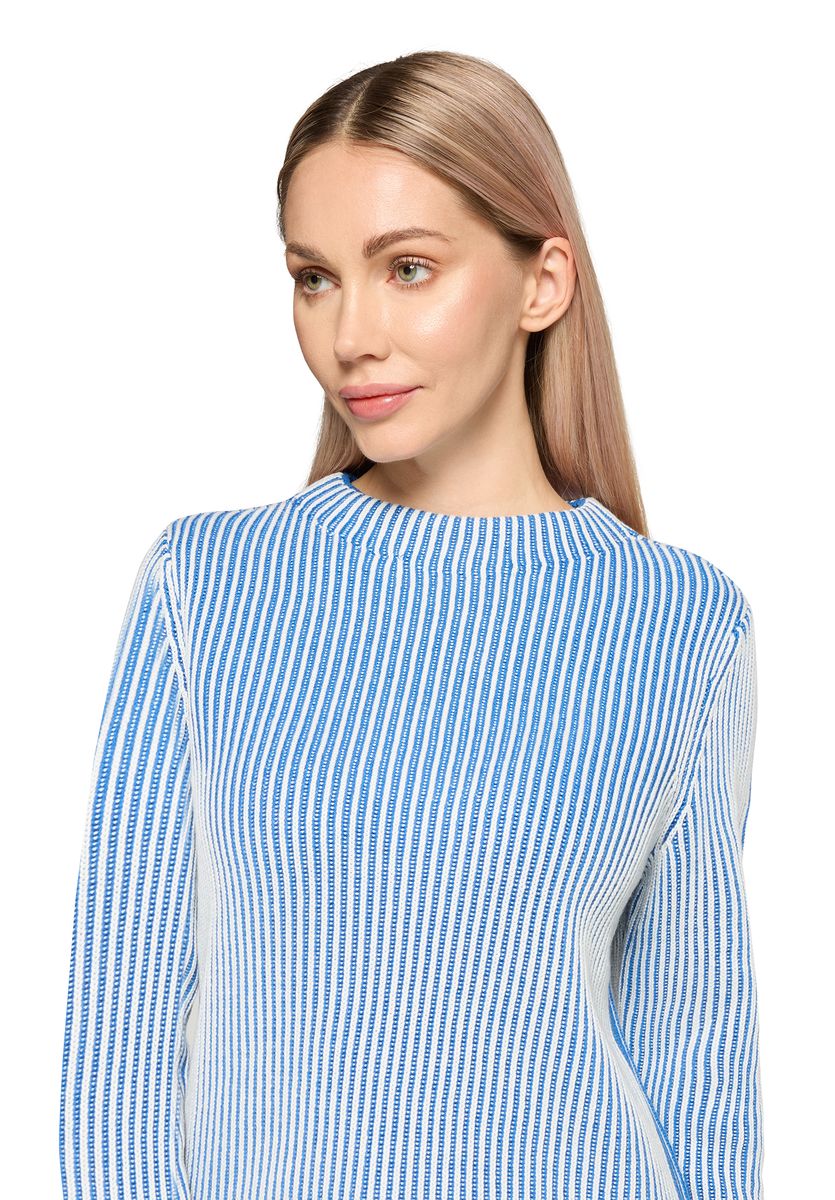 Gestreifter Rippstrickpullover mit Stehkragen