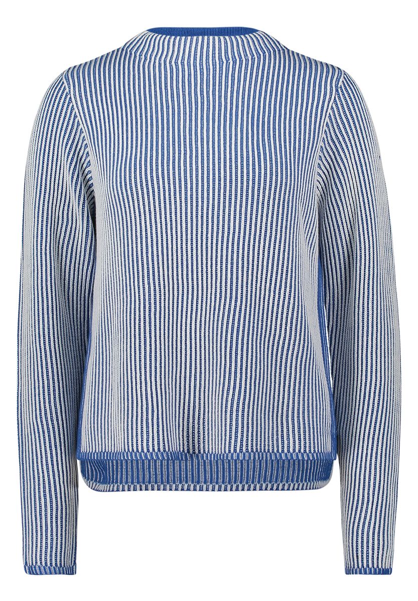 Gestreifter Rippstrickpullover mit Stehkragen