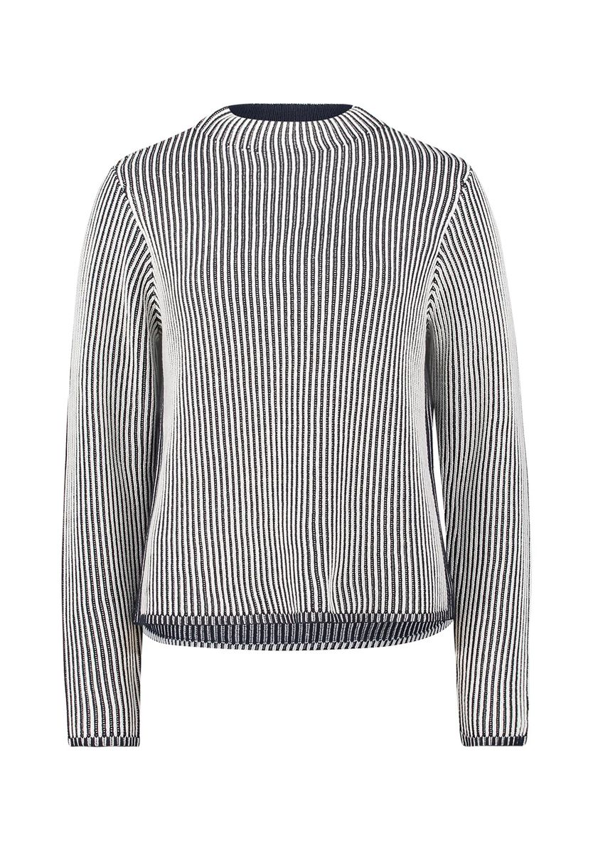 Gestreifter Rippenstrick-Pullover mit Stehkragen