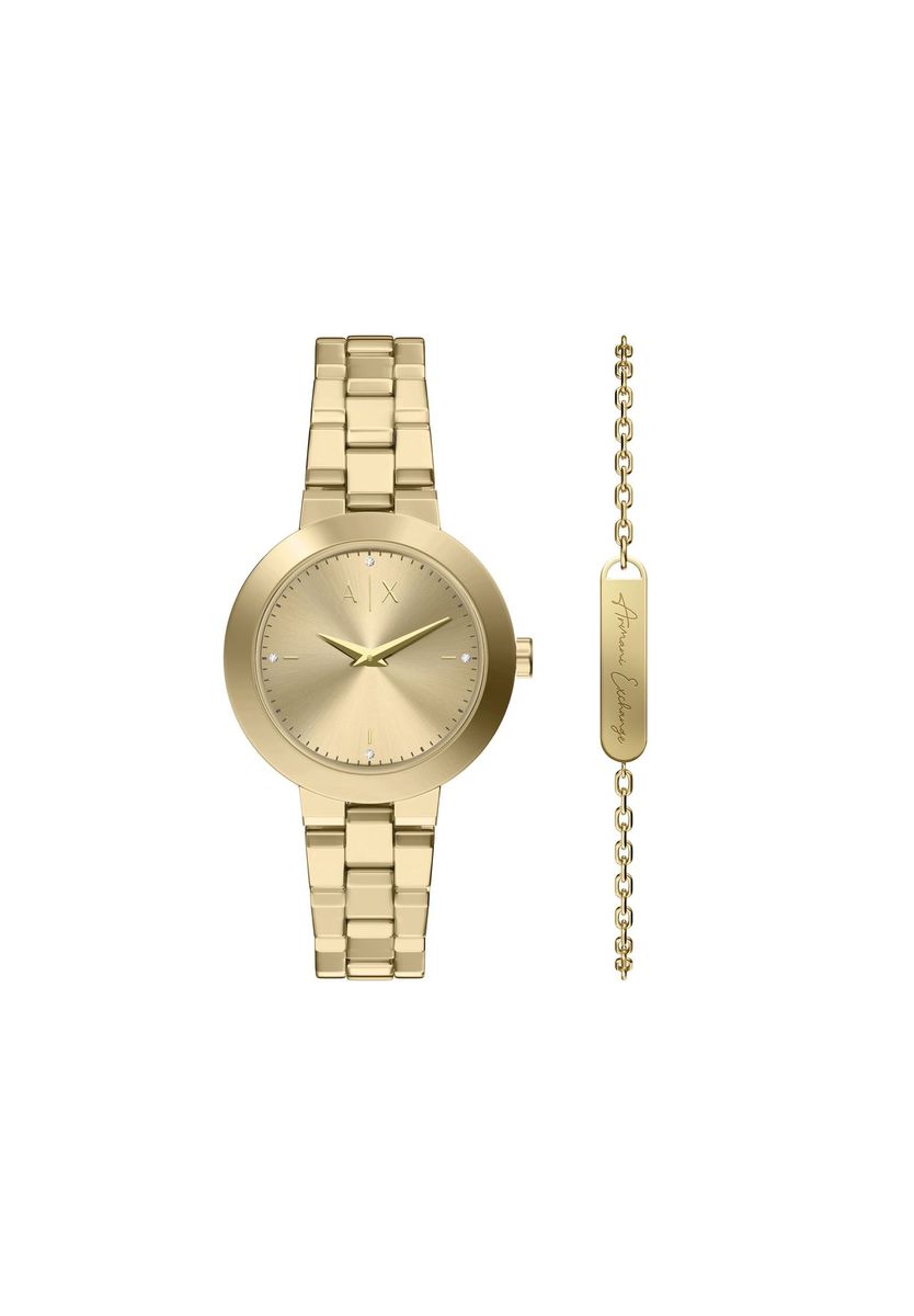 Goldfarbenes Edelstahl Uhren- und Armband-Set