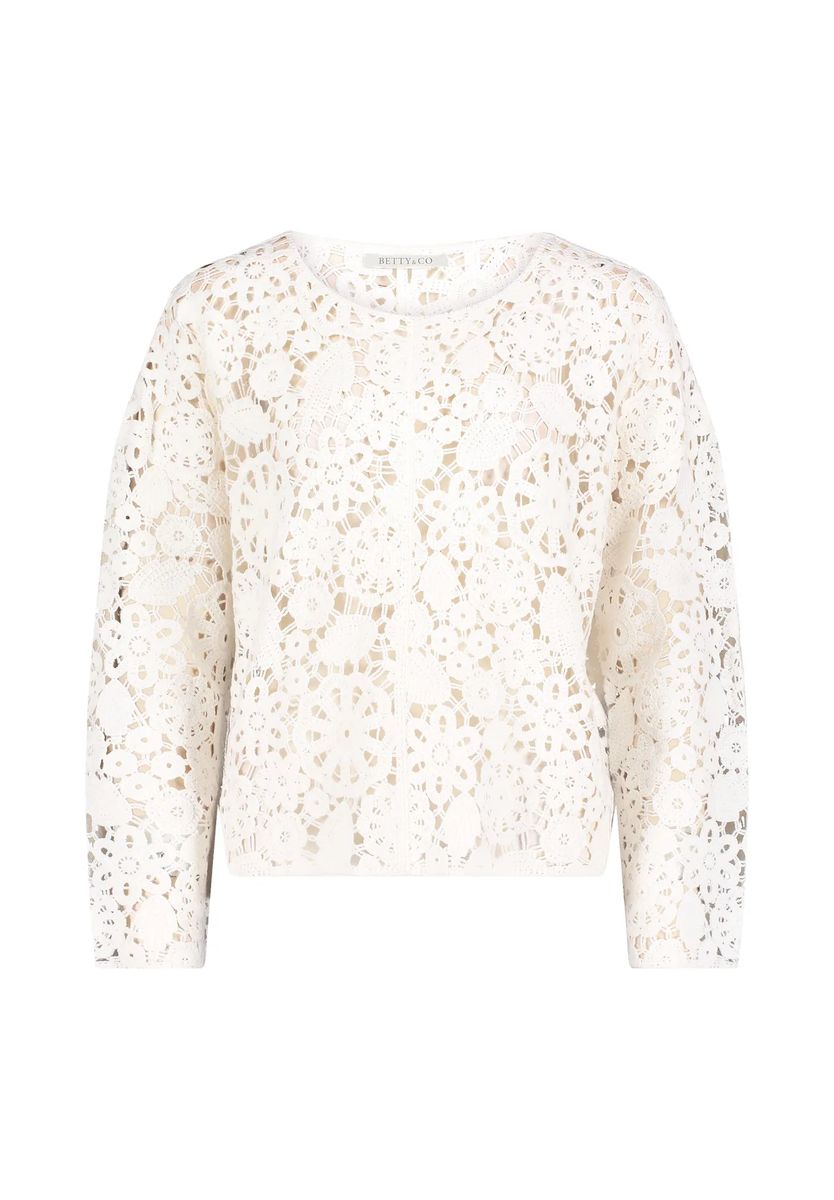 Floral gemusterter Lochstrick-Pullover
