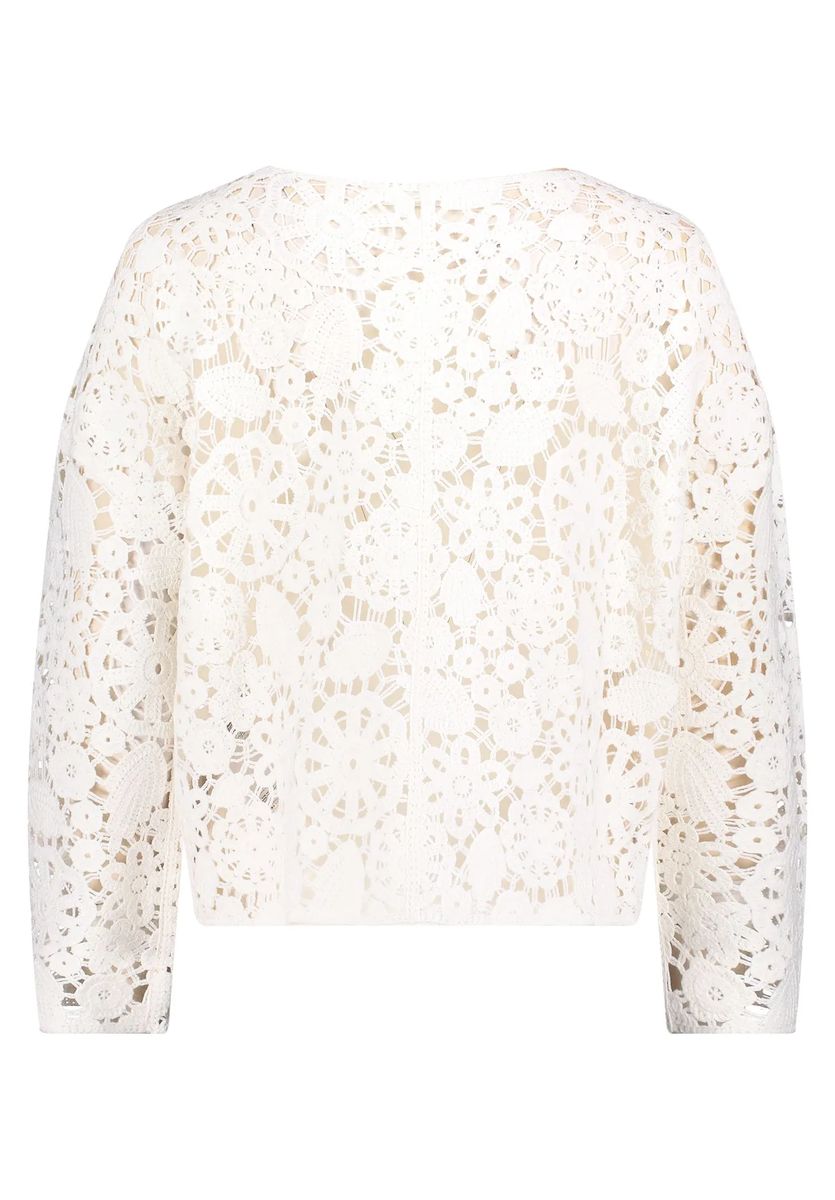 Floral gemusterter Lochstrick-Pullover