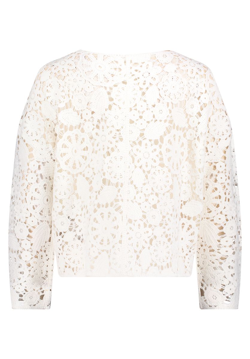 Floral gemusterter Lochstrick-Pullover