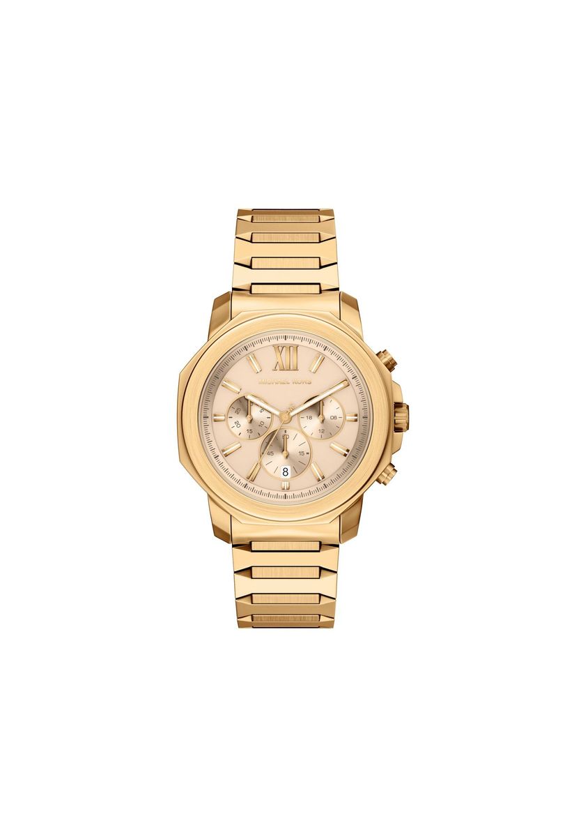 Goldfarbene achteckige Chronographen-Uhr