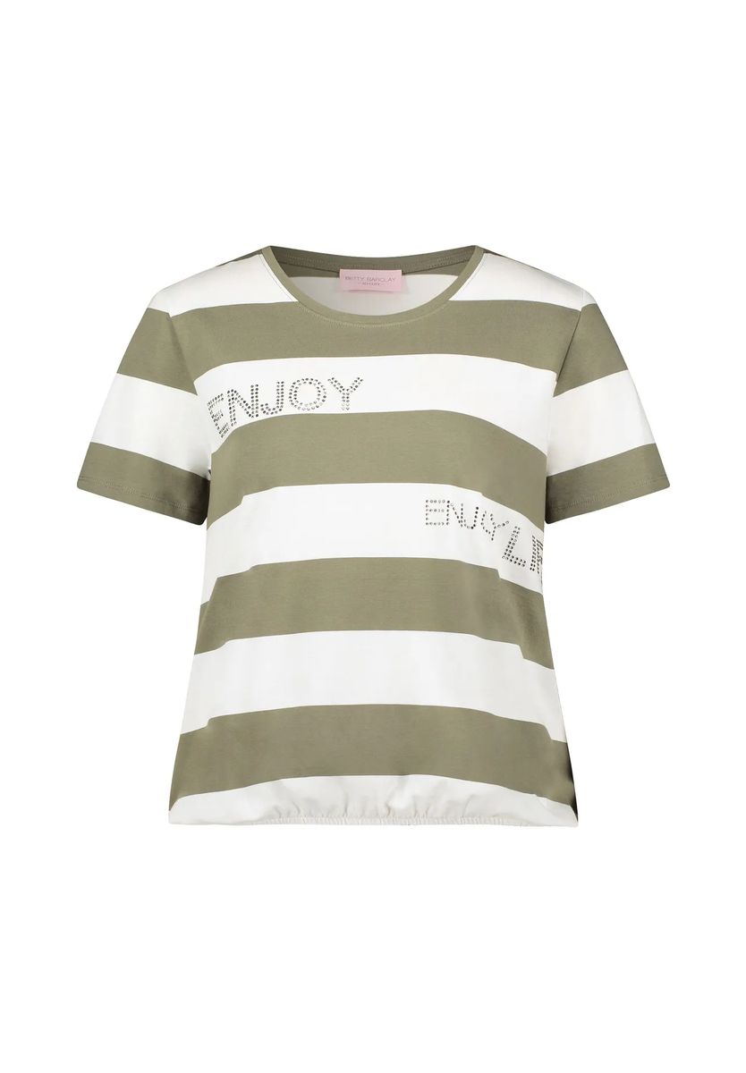Gestreiftes T-Shirt mit Strass-Schriftzug