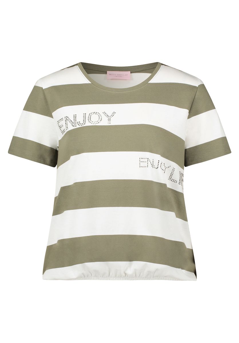 Gestreiftes T-Shirt mit Strass-Schriftzug