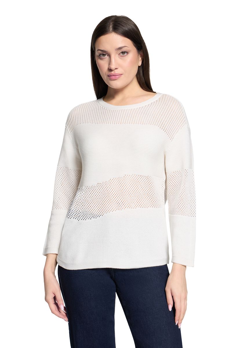 Strukturstrickpullover mit Mesh-Einsätzen