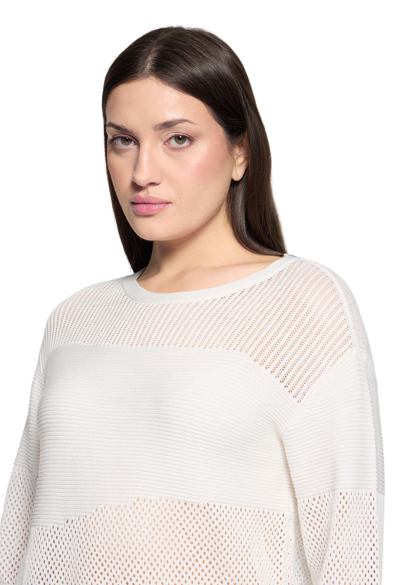 Strukturstrickpullover mit Mesh-Einsätzen