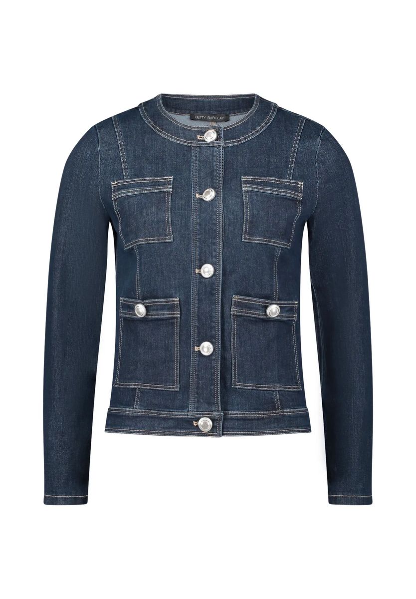 Figurnaher Jeansblazer mit Rundhalsausschnitt